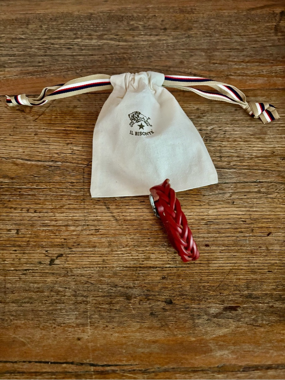 IL BISONTE Red Braided Leather Bracelet Made in Italy 🇮🇹